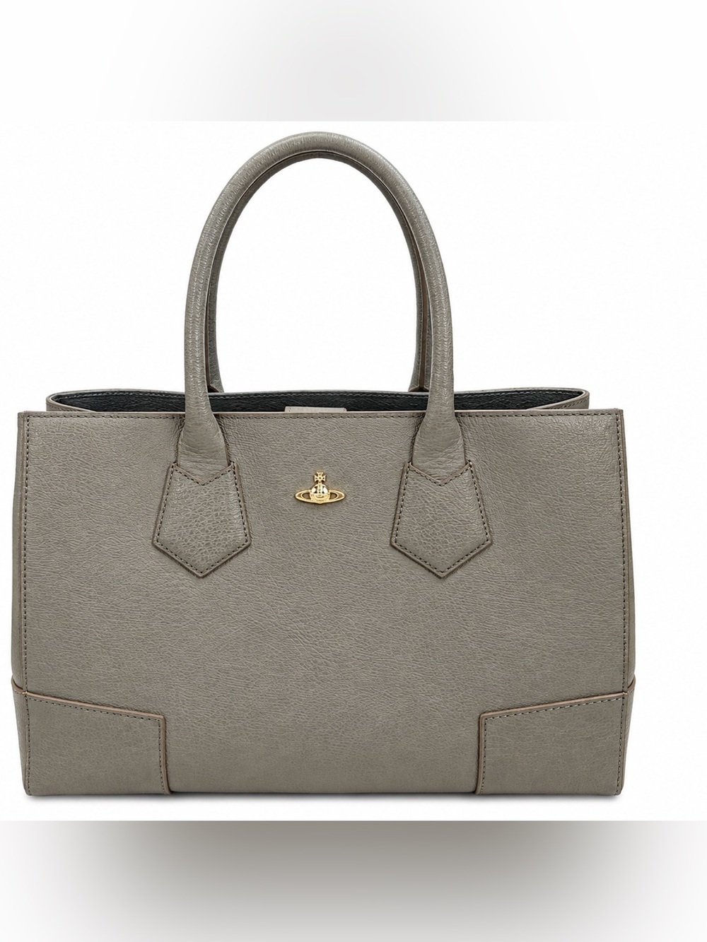 Vivienne Westwood Pebbled Leather Gray Tote Bag Gold VW Emblem Includes Dustbag